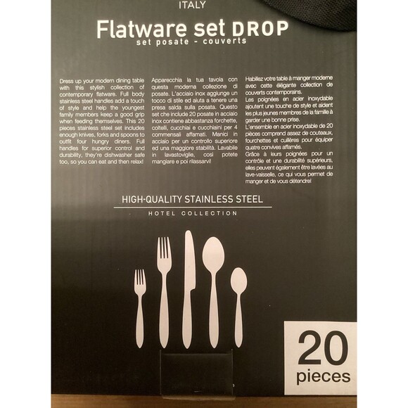 BRANDANI ITALY HIGH QUALITY STAINLESS STEEL 20 PC FLATWARE SET NEW IN BOX "DROP" - Picture 4 of 4